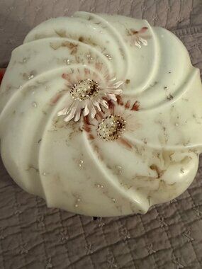 Wavecrest Antique Swirl Hinged Lid Painted Glass Box 7in X 4in Victorian